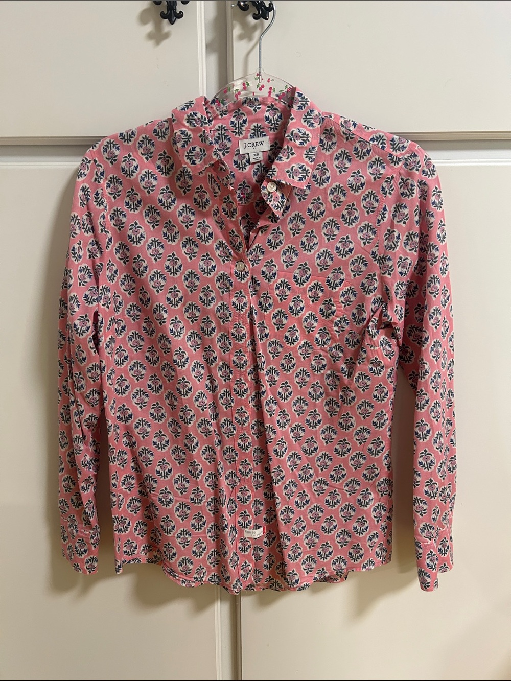 J. Crew Factory Pink Cotton Floral Print Button-Down Shirt